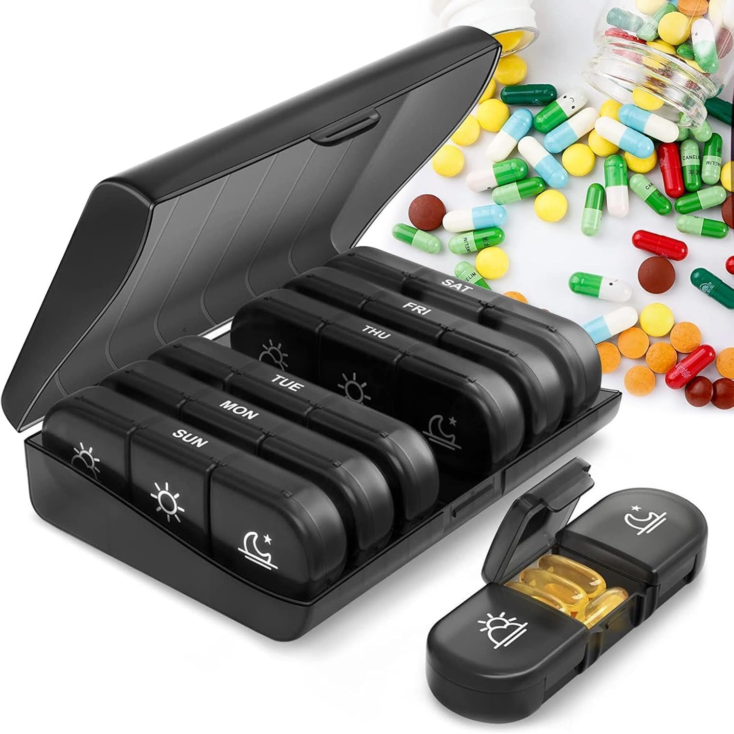3 Times 7 Day Medicine Box Organizer, Weekly Pill Storage Case with 21 Compartments for Morning Afternoon Night, Portable Tablet and Supplement Organizer
