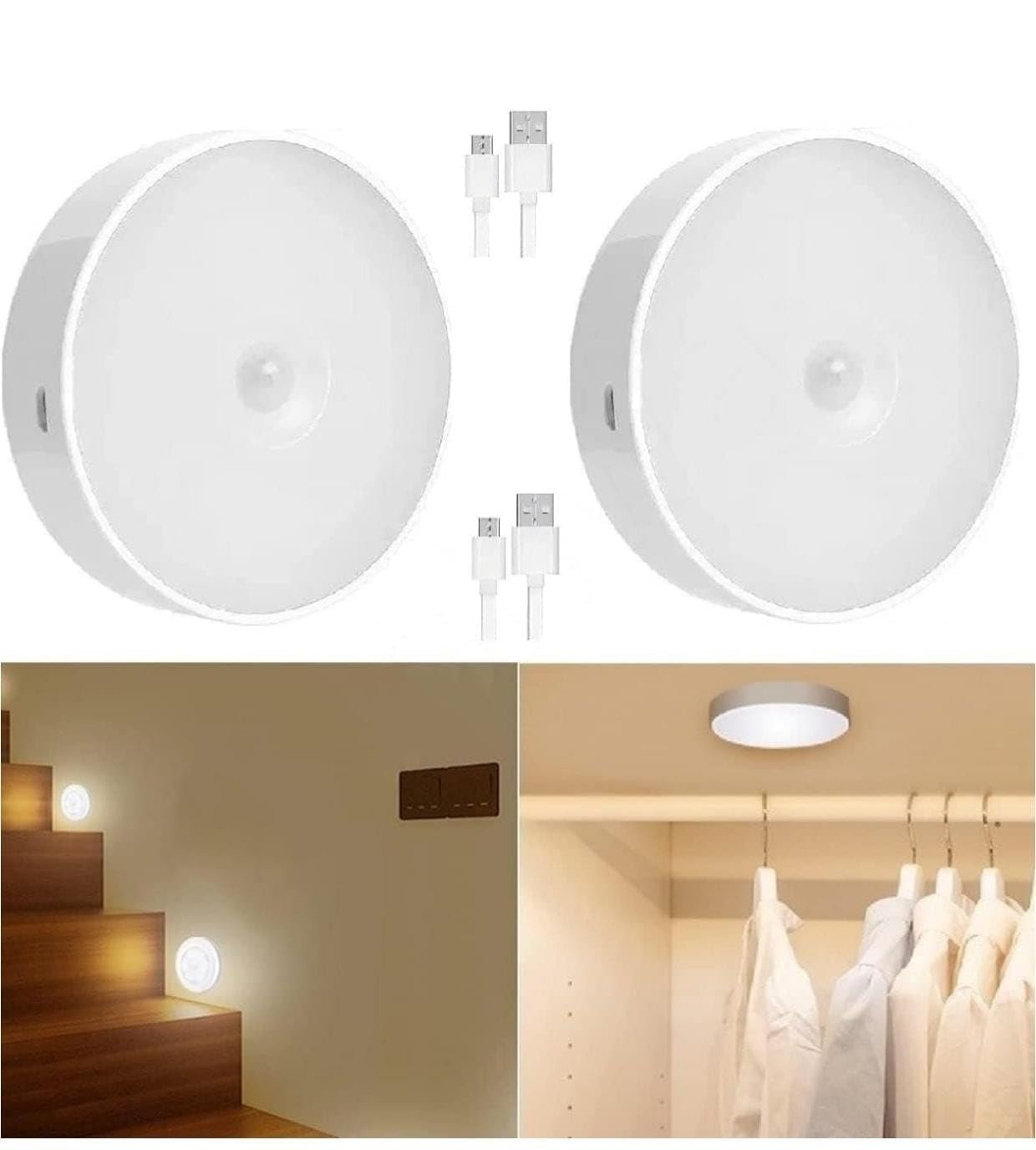 Motion Sensor LED Light, Automatic Night Lamp for Wardrobe, Cabinet, Stair, Hallway and Bedroom, Battery or USB Style Indoor Sensor Lighting for Home, Closet and Dark Area Illumination