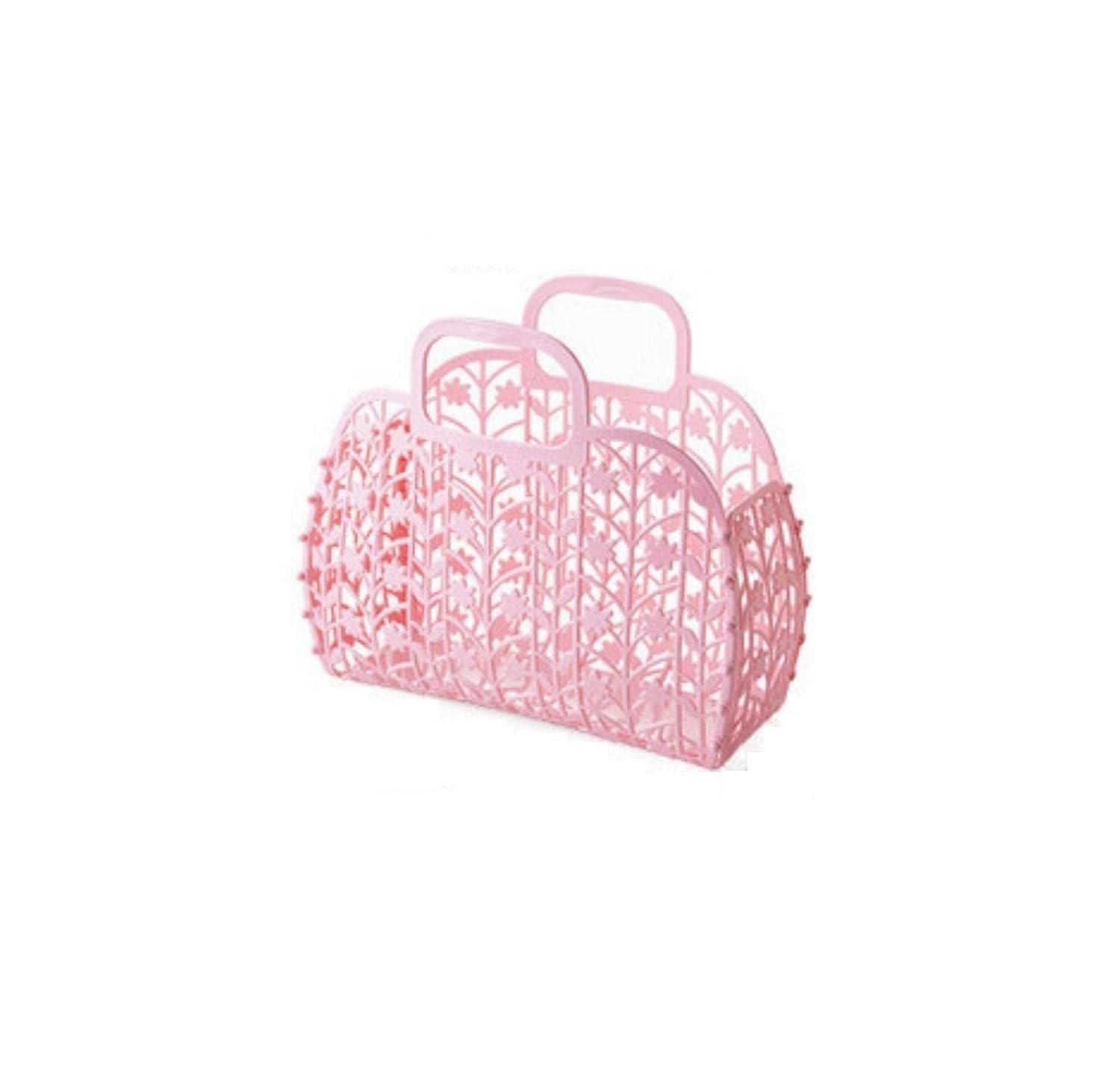 Plastic Foldable Basket Bag, Portable Collapsible Storage and Shopping Basket with Carry Handles for Groceries, Vegetables, Toys and Household Items, Space Saving Organizer for Home, Market and Travel